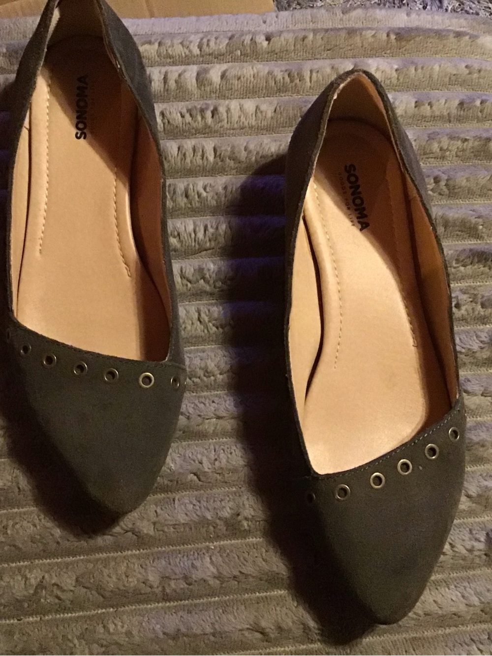 Sonoma Olive Green Pointed-Toe Flats with Grommet Accents